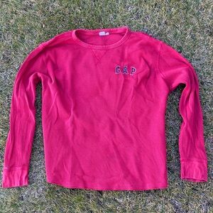 GAP Vintage Red Crew Neck Waffle Knit Thermal Long Sleeve Retro Sweatshirt Shirt